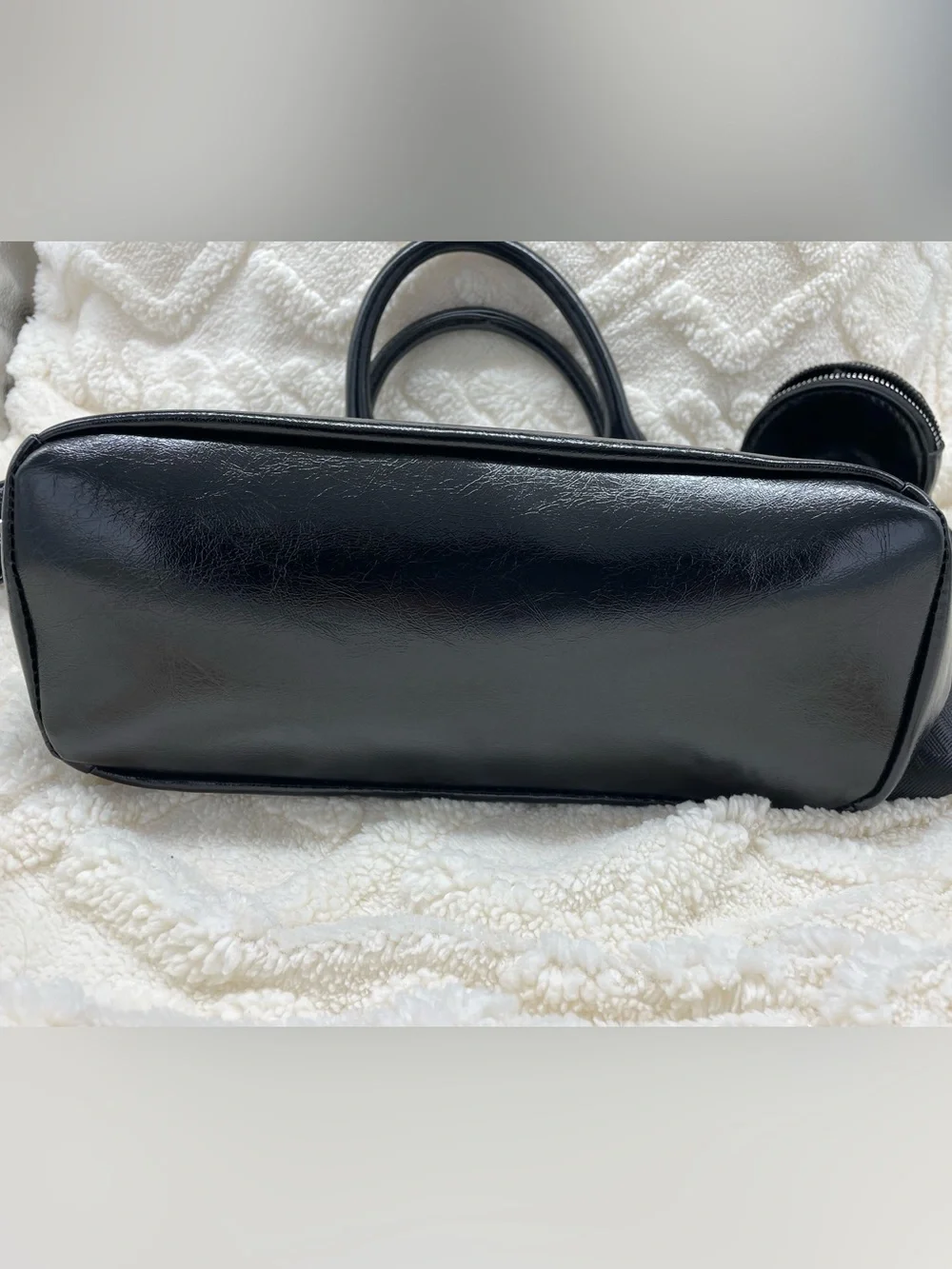 Steve Madden/ Madden NYC Black Patent Satchel with Branded Strap and Coin Pouch
